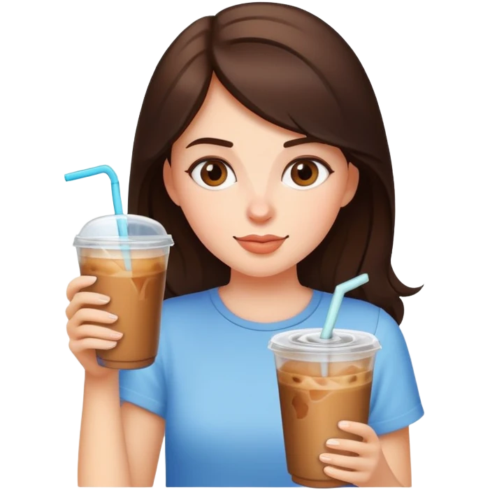 Brunette girl drinking iced coffee emoji