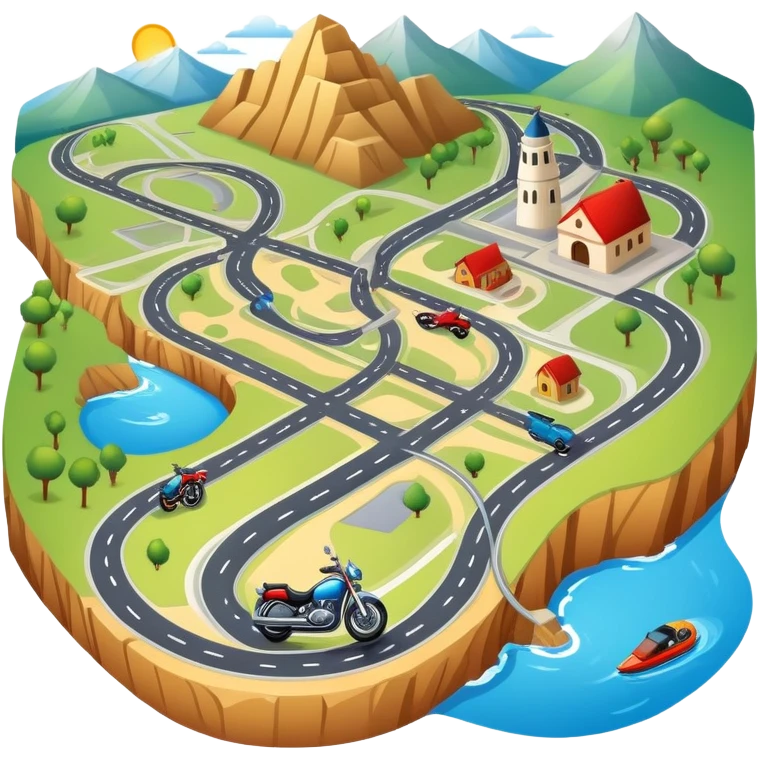 motorcycle route map with roads and landmarks emoji