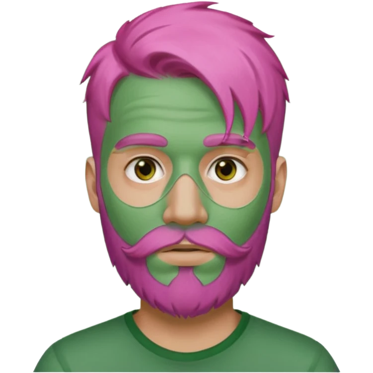 pink haired man with full full face green clay mask and beard emoji