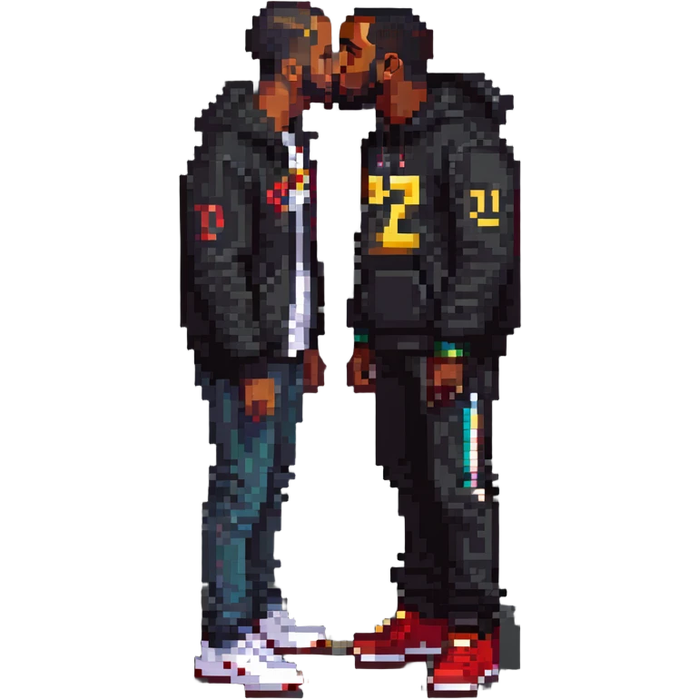 P Diddy kissing Drake, pixel art emoji