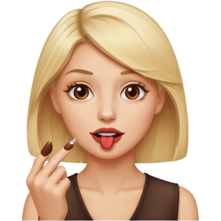 👁️🫦👁️💁🏼‍♀️ aguicheuse. elle se mord le coin de la lèvres. Elle est blonde. Ongles vernis marrons   emoji