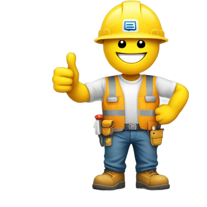 smiley in a construction helmet with thumbs up, wearing a work wear overall emoji