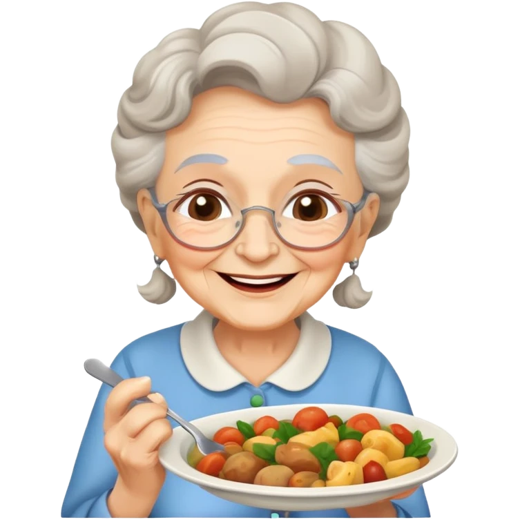 happy elderly grandmother smiling with delicious homemade food emoji