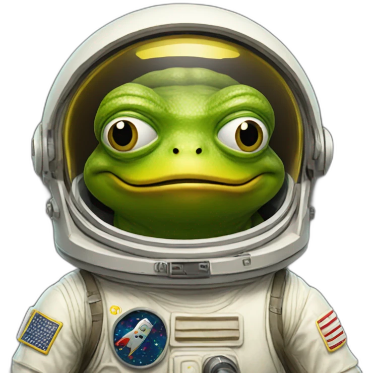 yellow pepe frog with astronout suite with "M" logo on the chest emoji