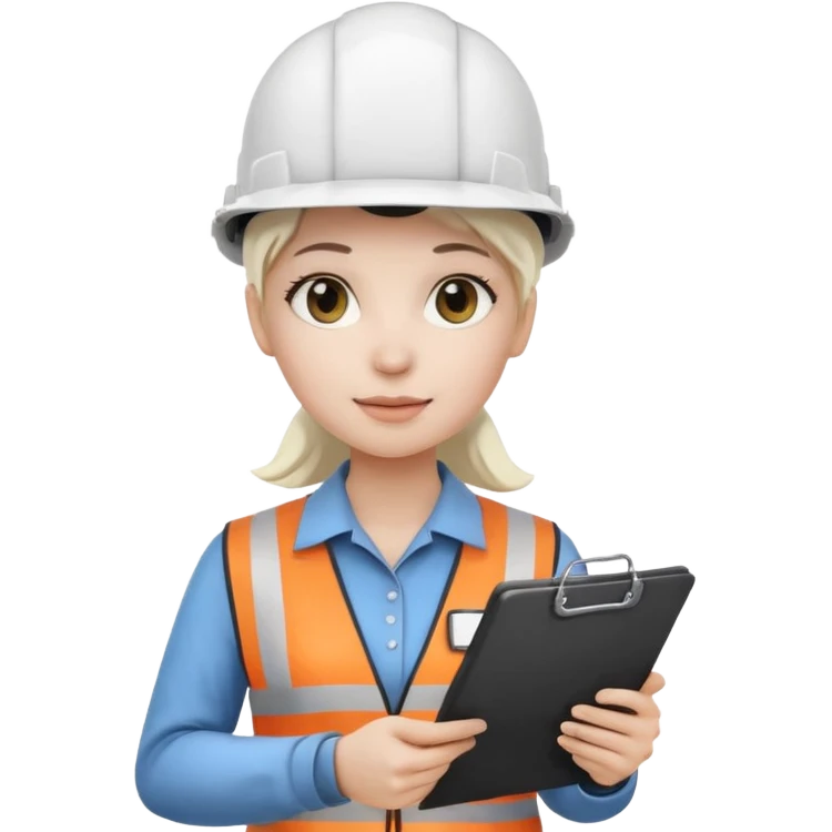 Female engineer with white helmet and clipboard emoji