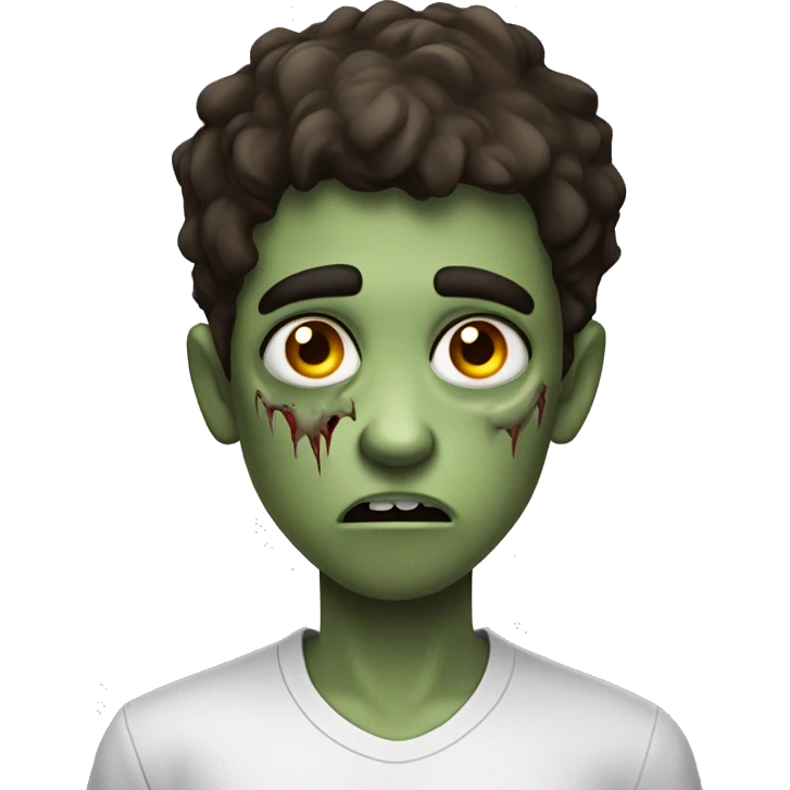 boy zombie teen with scared expression and dark brown hair and white slim shirt emoji
