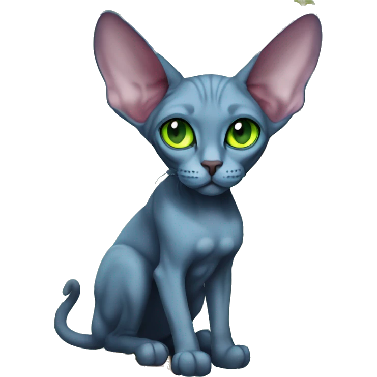 blue sphynx with green eyes halloween cat with pumpkins emoji