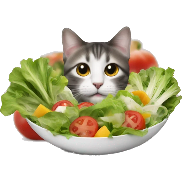 blurry cat in the background with salad emoji
