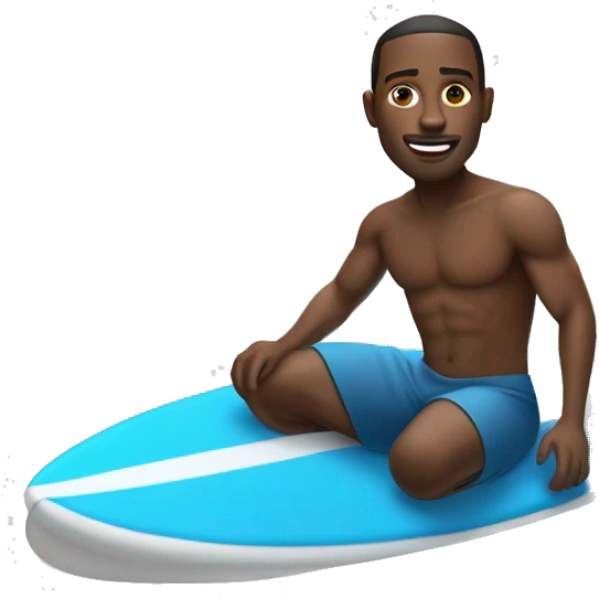 A black man in a blue outfit on a surfboard emoji