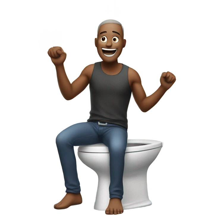 man standing on a toilet, celebrating with fireworks emoji