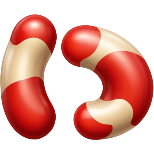 a pair of magatama (comma-shaped beads) side by side, in red and beige emoji