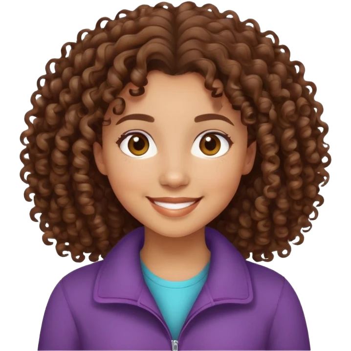 mixed-race girl with curly brown hair, smiling face emoji