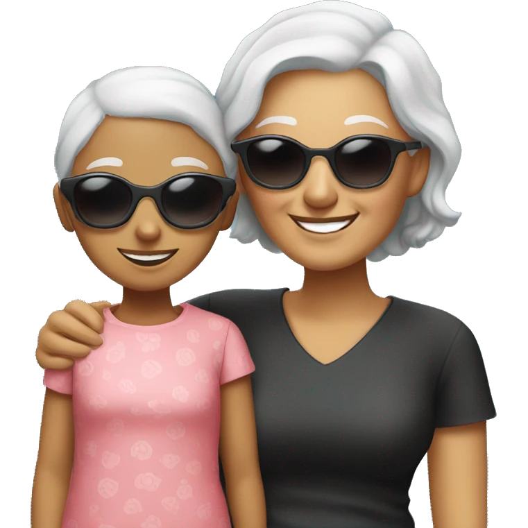 smiling young grandma with sunglasses and granddaughter emoji
