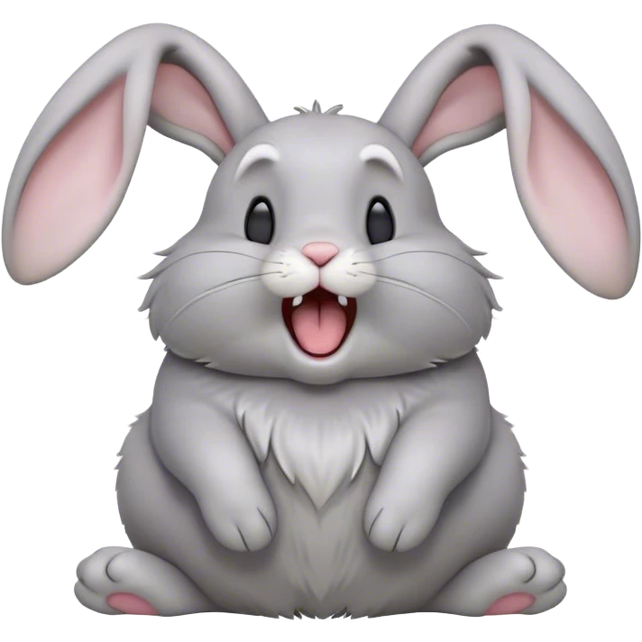 Cinematic Cute Yawning Grey Rabbit Portrait Emoji, Head tilted slightly with a dramatic, wide-open yawn, showcasing a smooth grey fur with a refined finish, floppy ears slightly drooping, round grey eyes barely open in drowsy contentment, Simplified yet irresistibly adorable features, highly detailed, glowing with a soft, cozy glow, high shine, relaxed yet expressive, stylized with a touch of whimsy, bright and endearing, soft glowing outline, capturing the essence of a sleepy yet affectionate bunny, so drowsy it feels like it could stretch out of the screen and curl up for a nap! emoji
