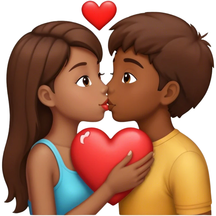 Personne brun avec un fille qui se font un bisous avec un cœur au milieu emoji