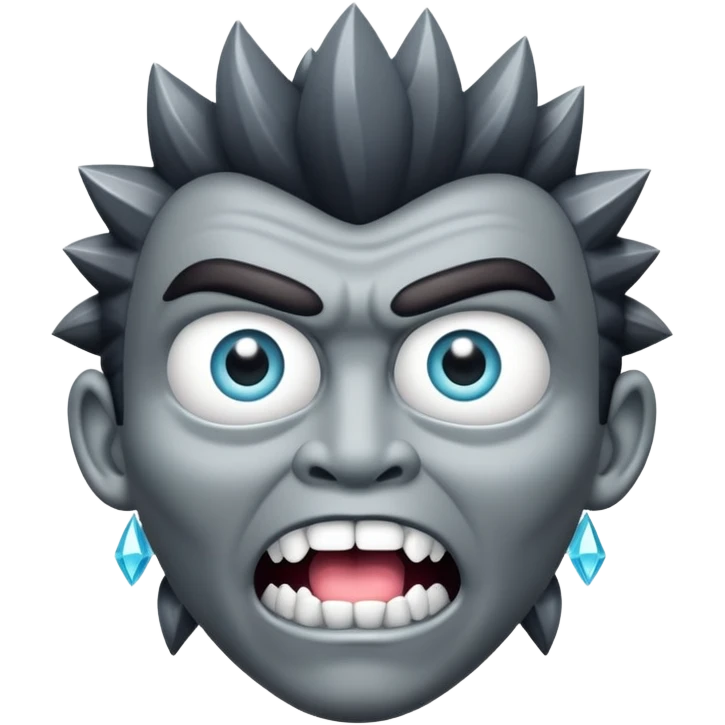 Rick Astley with crystal monster teeth and crystal eyes crossed and the entire image including Rick is blackish gray emoji