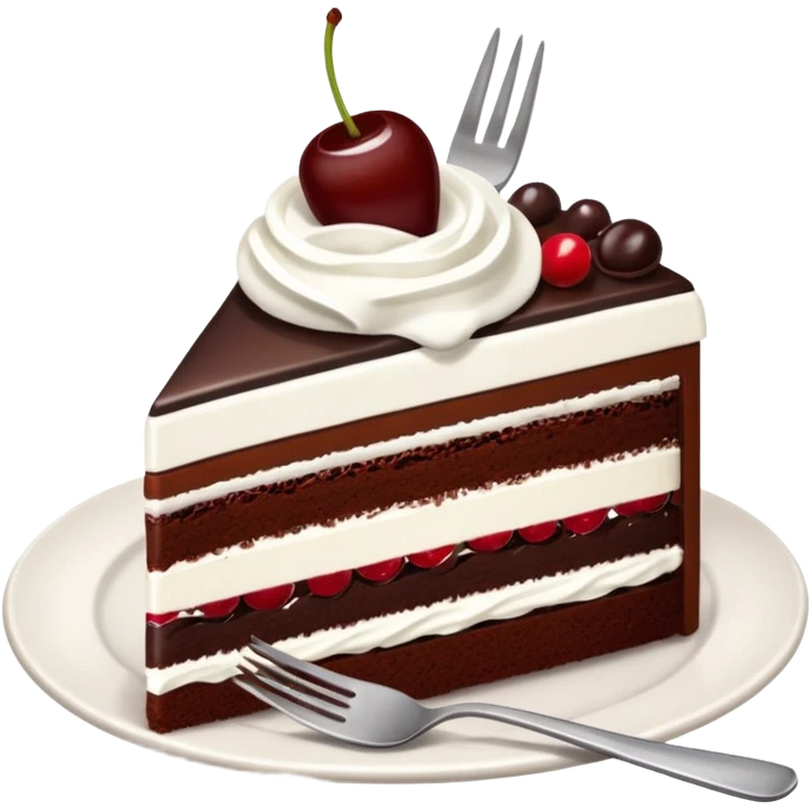 black forest gateau slice with fork and plate emoji