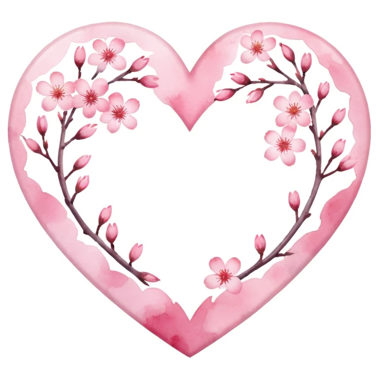 heart with sakura and watercolor effect emoji