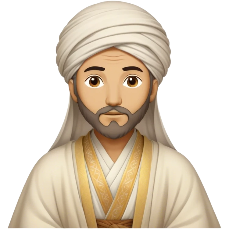 Cinematic Realistic Rumi Portrait Emoji, depicted as a mystical poet with soulful eyes and flowing traditional robes, rendered with delicate textures and ethereal soft lighting that captures his transcendent spiritual wisdom. emoji