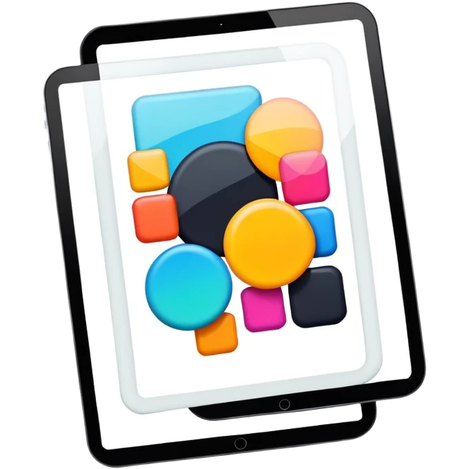framed digital tablet artwork with abstract vector shapes inside emoji