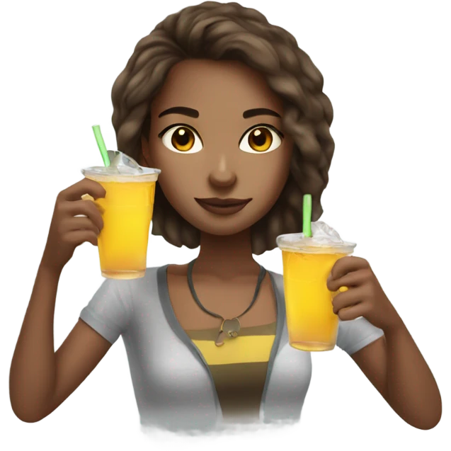 Brown hair girl and eyes with ice tea  emoji