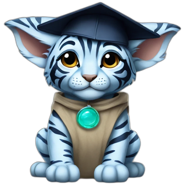 cutie blue skin tiger whole body sit similar to baby yoda with a college mortarboard emoji