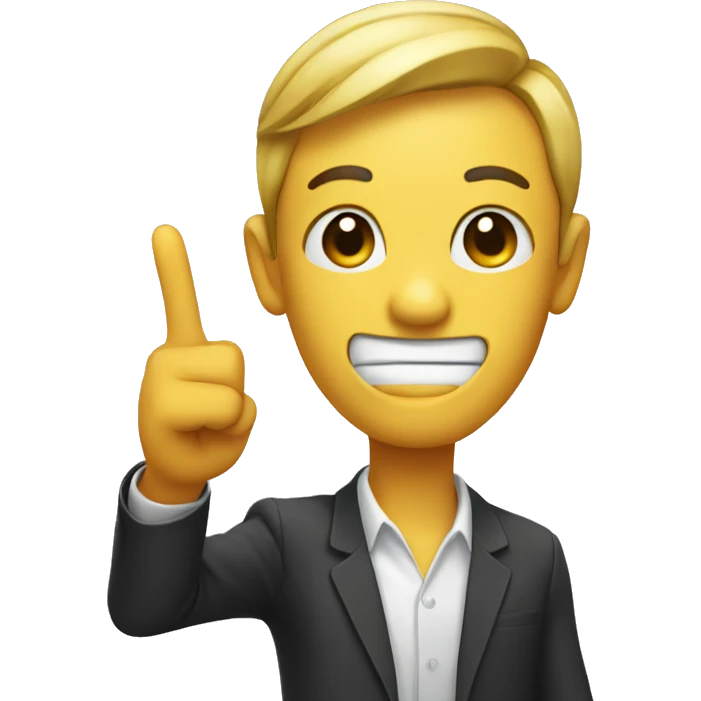 Emoji holding up pointer finger with straight face emoji