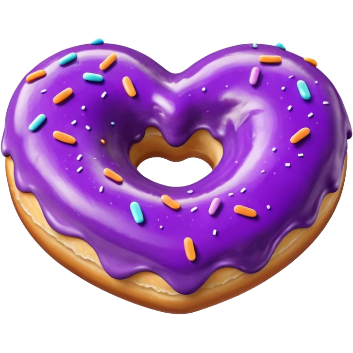 Realistic isolated heart shaped donut with purple color. emoji