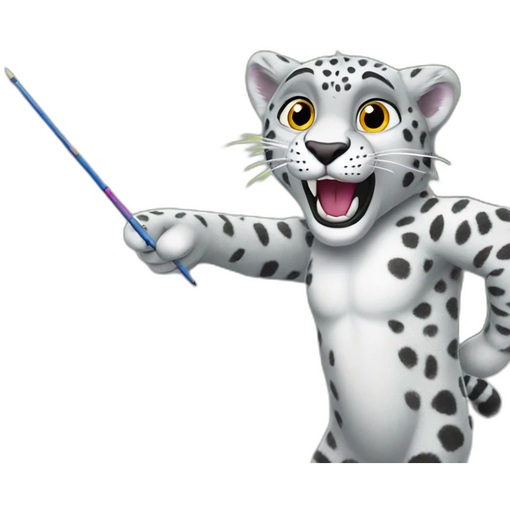 snow leopard holds a pointer and points to a school board emoji