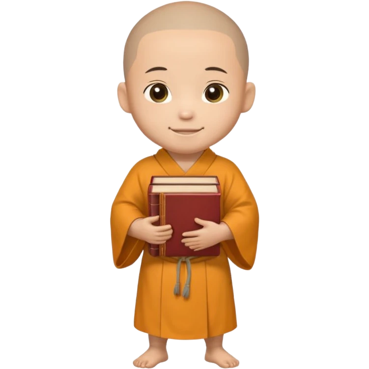 A young monk carrying a stack of ancient books, slightly wobbling but smiling softly.
 emoji