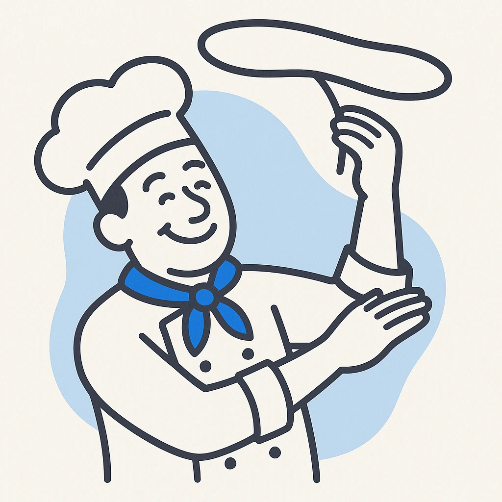 smiling Italian chef spinning pizza dough emoji