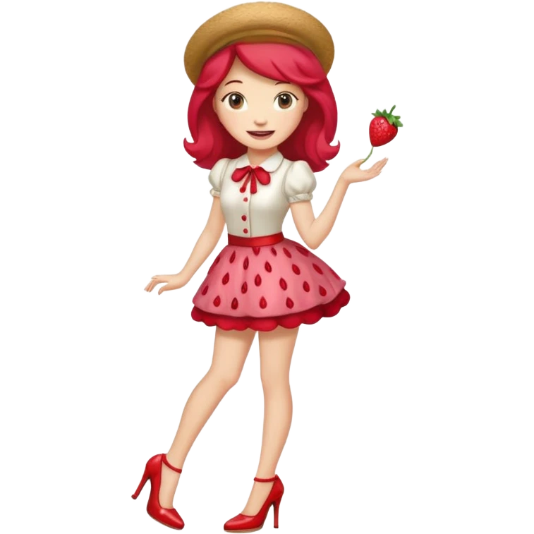 pretty and cute realistic modern day strawberry shortcake full body with high heels emoji