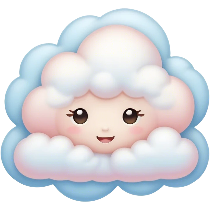 Cinematic tiny snuggly cloud, soft fluffy texture, gentle glowing edges, cute blushing cheeks, floating peacefully in a pastel sky, warm and dreamy. emoji