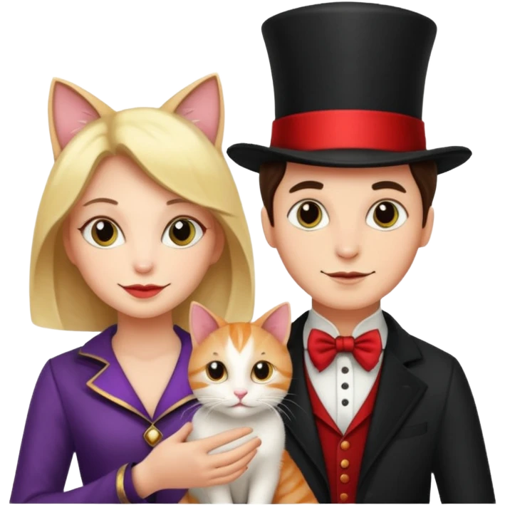 magician couple and their pet cat emoji