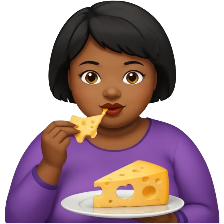 Fat black woman with short hair eating cheese. Shorter hair emoji