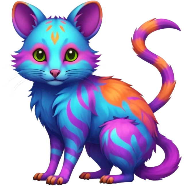 Exotic Neon-colored fantasy feline-rodent-marsupial-critter-vernid-fursona animal creature full body with intricate markings  emoji