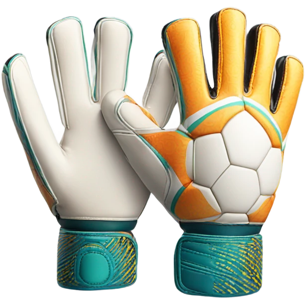An emoji of a pair of goalkeeper gloves, slightly open, with a sporty design and padded palms, ready to catch a soccer ball emoji