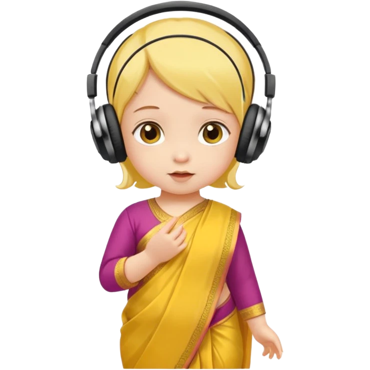 baby saree dress with headphone, yellow emoji