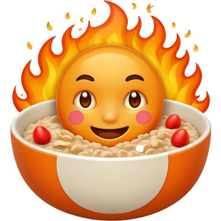 fire emoji hugging a bowl of oatmeal emoji