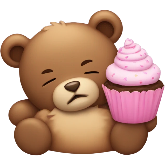 Sleeping teddy bear with cupcake on its head emoji