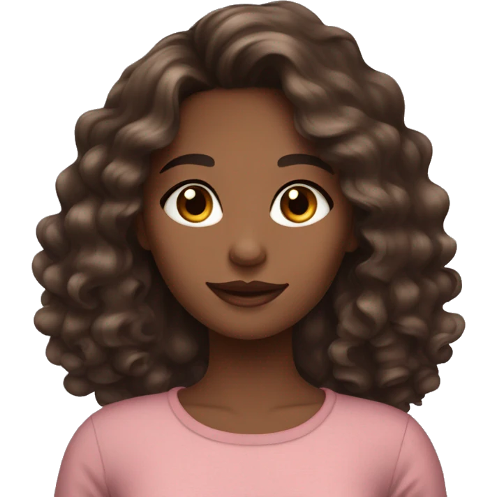 a girl who loves to use cosmetics. brunette with wavy hair, brown eyes in fashionable clothes emoji