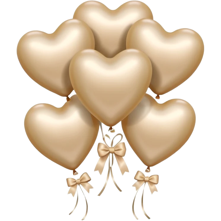 pearl-colored bow and 6 beige  aesthetic heart-shaped balloons emoji