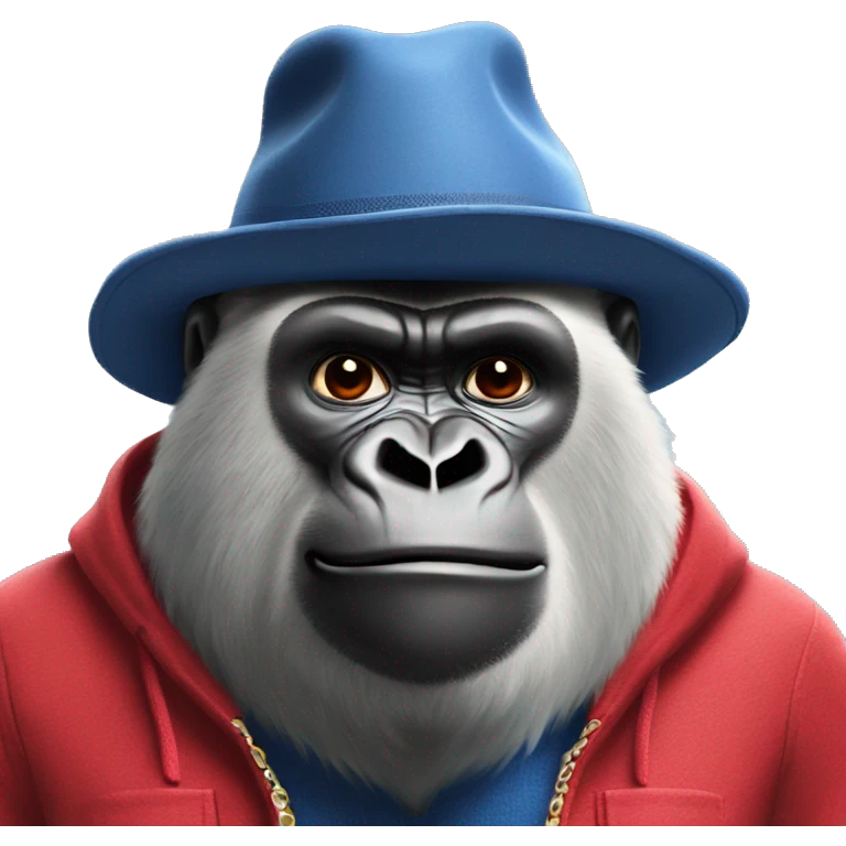gorilla in paddington bear's  blueclothes and red hat emoji