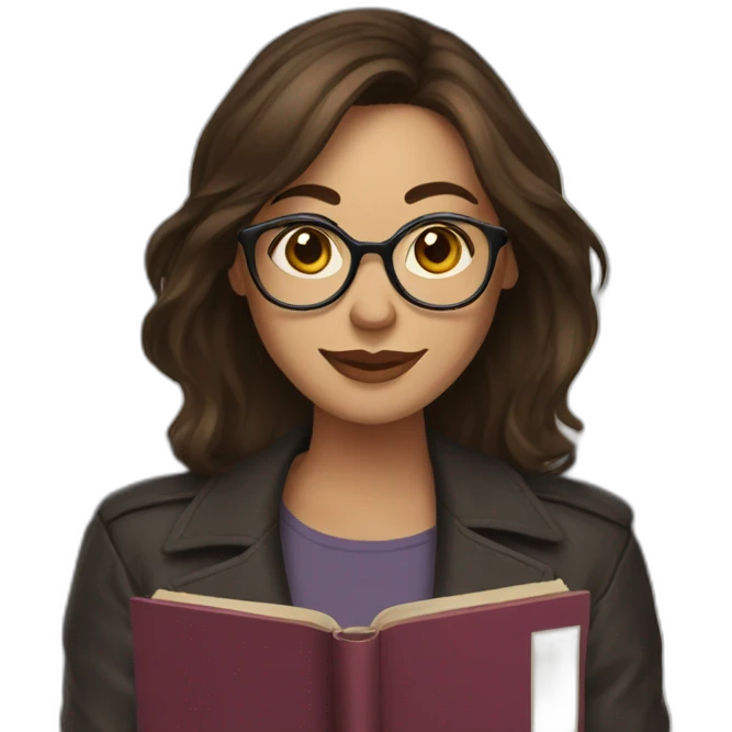 woman with glasses and medium length brunette hair halding a book emoji