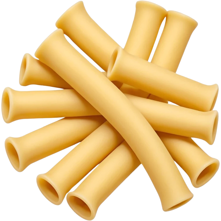 loose scatter of uncooked elbow-shaped pasta tubes in pale golden yellow, smooth matte texture, slightly curved forms, cleanly cut edges, surfaces subtly ribbed or plain, no plate, sauce, or packaging, soft lighting, subtle shadows, emoji scale emoji