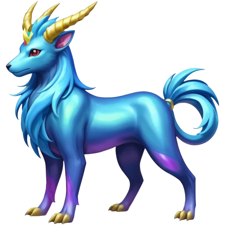 Shiny colorful iridescent long-horned legendary majestic Suicune-Electrike-Manectric-Luxray-Fakémon-fusion-animal-creature, full body  emoji