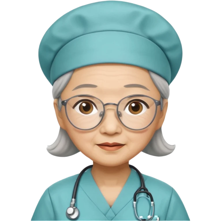 OLD ASIAN WOMAN WITH GLASSES, NURSE SCRUBS, CAP, HIDDEN HAIR emoji