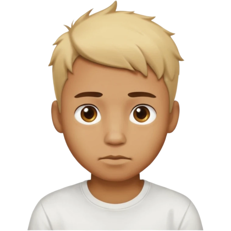 caramel skin colored Male with short buzz, messy blonde hair, large expressive golden-brown eyes, brown skin color, scar over nose, wearing a plain white t-shirt. emoji
