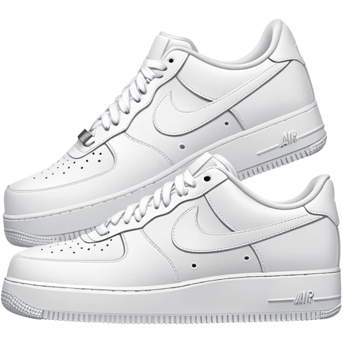 A pair of all-white Nike Air Force 1 sneakers positioned with one behind the other, clean white leather, classic AF1 silhouette, chunky sole emoji