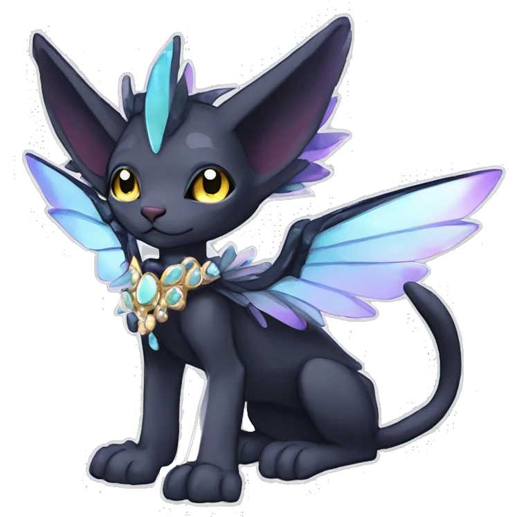 cool shiny kawaii anime edgy distinguished ethereal elegant beautiful fantasy black ethereal fantasy nargacuga-Noivern-sphynx-Quiana-Fakemon collar harness moon gem jewels full body emoji